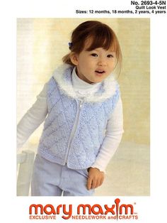 Mary Maxim - Quilt Look Vest Pattern - Free Patterns - Patterns & Books Knit Crochet Patterns, Vest Patterns, Vest Pattern Free, Toddler Vest, Mary Maxim, Yarn Accessories, Yarn For Sale, Knitting Needles Sizes, Crochet Things