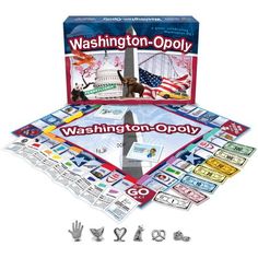 the washington - o - opoly board game is shown with its contents and instructions