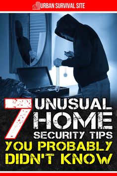 a man standing in front of a laptop computer with the words unusual home security tips you probably didn't know