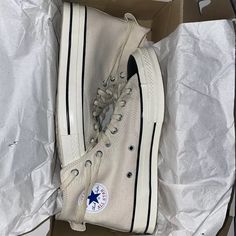 Like New Size 9 Natural Ivory Color Laces Are Replaced With White Laces Ivory Converse, Beige Converse High-top Lace-up Sneakers, Converse Cream Lace-up Sneakers, White Lace-up Converse Canvas Shoes, Converse Cream, Fear Of God Essentials, Shoes Converse, Fear Of God, Shoes Color