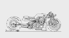 a drawing of a motorcycle is shown in black and white