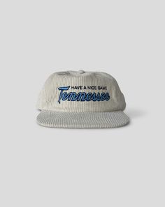 Our signature Tennessee script featured on our 5-panel snapback in thick corduroy. Have A Nice Game, Tennessee 5 panel crown, semi-structured Embroidered Tailz thumb on side One size fits most Snapback Pink Trucker Hat, Hat Aesthetic, Corduroy Hat, Nashville Outfits, Trendy Hat, Concert Fits, Cute Preppy Outfits, Cute Fit, Blue Hat