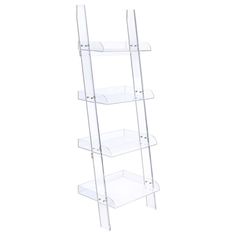 a clear shelf with three shelves on each side