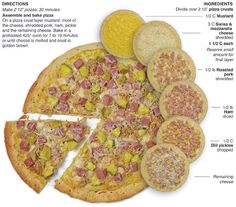 the cuban pizza has many different toppings and is cut into four pieces to show its contents