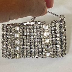 Retro Crystal Wide Cuff Bracelet Over Silver Tone Secure Lock With Safety Chain Tho There Is One Crystal Missing And Lots Of Bling Crystal Cuff Bracelet, Wide Cuff Bracelets, Safety Chain, Wide Cuff, Jewelry Vintage, Bling Jewelry, Estate Jewelry, Womens Jewelry Bracelets, Cuff Bracelet