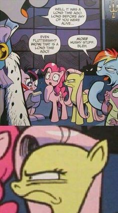 comic strip with pinkie and other cartoon characters talking to each other in the background