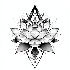 a lotus flower tattoo design in black and white