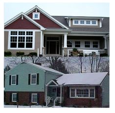 two different houses with snow on the ground