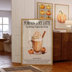 there is a pumpkin spice latte poster in the living room