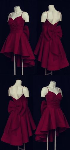 Gowns With Bow, Burgundy Prom Dresses, Burgundy Prom, High Low Prom Dresses, Cute Dress Outfits, Burgundy Prom Dress, Looks Party, Bow Back