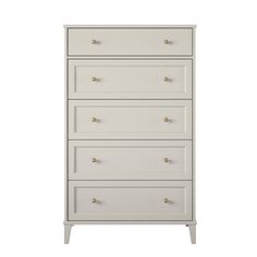 a white dresser with five drawers