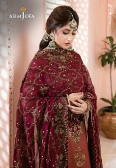 Maroon Dupatta, Lehenga Designs Simple, Asim Jofa, Deep Maroon, Pakistani Fashion Party Wear