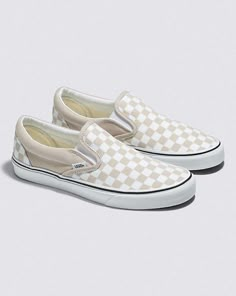 Classic Slip-On Checkerboard Shoe Vans Cream Sneakers With Rubber Sole, Classic Cream Vans Sneakers, Classic White Slip-on Skate Shoes, Cream Vans Slip-on Sneakers, Vintage Vans Slip-on Sneakers, Uptown Cheapskate, Brown Vans, Teacher Shoes, Checkered Shoes