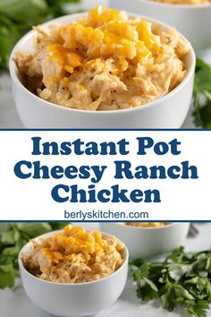 instant pot cheesy ranch chicken in white bowls