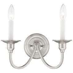 Cranford 2-Light Brushed Nickel Candle Wall Sconce Traditional Look, Candle Wall, Transitional Wall Sconces, Candle Wall Sconces, Livex Lighting, Wall Candles, Light Wall, Lamps Plus, Nickel Finish