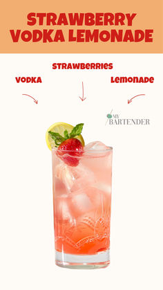 Strawberry Vodka Lemonade Strawberry Vodka Lemonade, Lemonade And Vodka, Mixed Drinks Alcohol Recipes, Strawberry Cocktail Recipe, Lemonade Cocktails, Vodka Cocktails Easy, Summer Vodka Cocktails, Strawberry Cocktails