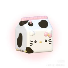 a hello kitty milk carton with black and white polka dots on it's side