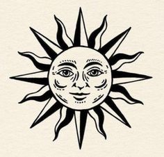 the sun with its face drawn in black ink