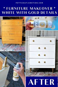 furniture makeover white with gold details is an easy and cheap way to update old furniture