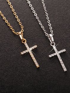 Multicolor Fashionable,Hip-hop Collar  Zinc Alloy   Embellished   Men's Fashion Jewelry Cross Necklace Women, Cross Necklaces, Diamond Cross Pendants, Diamond Cross, Copper Necklace, Cross Jewelry, Cool Necklaces, Cross Pendant Necklace