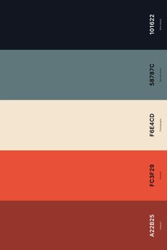 the color palette is different shades of red, orange, blue and black with text below it