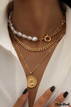 Olivia Mark - Clavicle Chain Beads Multilayer Pendant Necklace Iron Necklace, Multi Layer Necklace Beads, Multi Layer Necklace, Classy Jewelry, Jewelry Lookbook, Pearl Pendant Necklace, Girly Jewelry, Dream Jewelry, Coin Pendant