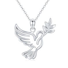 PRICES MAY VARY. OLIVE DOVE BIRD PENDANT---The olive branch dove is a symbol of peace, grace, forgiveness and kindness. In the New Testament, the dove is associated with the baptism of Jesus, and the Holy Spirit is often compared to a dove. The dove is also present at funerals and is believed to depict the soul leaving the body and heading to heaven. ALLERGY FREE MATERIAL---This dove bird necklace is made of 925 Sterling Silver. Without any harmful elements, hypoallergenic, safe for sensitive sk Olive Necklace, Dove Jewelry, Animal Themed Jewelry, Dove Necklace, Phoenix Necklace, Hummingbird Necklace, Dove Bird, Branch Necklace, Gifts For Birthday