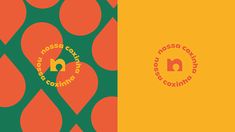 an orange and green pattern with the letter n on it's side, next to a logo for ross cohnie