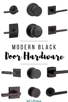 modern black door hardware with text overlay