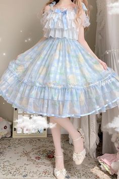 Fabric: Polyester Color: Blue Sleeve Length: Short Sleeves Feature: Print, Ruffle, Bowknot Style: Sweet Clothing Type: Dress Include: Dress*1 (Any of the accessory is not included.) Size (IN) Bust Waist Length S-M 31.50-35.43 23.62-27.56 37.40 L-XL 36.22-40.16 28.35-32.28 37.40 Size (CM) Bust Waist Length S-M 80-90 60-70 95 L-XL 92-102 72-82 95 Blue And White China Pattern Dress, Cute Fluffy Dresses, Cinnamoroll Costume, Cinnamoroll Dress, Pastel Cute Outfits, Cute Outfits Pastel, Angelcore Outfits, Pastel Blue Outfit, Outfits Pastel