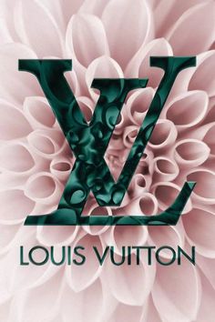 the louis vuitton logo is displayed on a pink and white flower with green letters