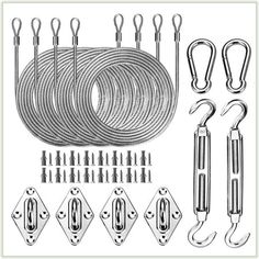 an assortment of hooks and tools for making rope slings on a white background illustration