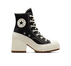 Give your easy-going look a luxe update with the Chuck 70 De Luxe Heel. Converse Chuck 70 De Luxe Heel Canvas For Women In Black, Size 7 Converse High Heels, Chuck 70 De Luxe Heel, Boty Converse, Womens High Top Shoes, Sakura Art, Dr Shoes, Converse Chuck 70, Festival Style, Platform Heels Chunky