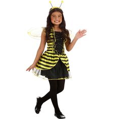 Imagine your child as the busiest bee in the garden with our Kid’s Lil Bee Costume! Perfect for little ones who love to buzz around, this charming outfit features a fuzzy black and yellow striped dress, delicate wings, and a cute antenna headband. Watch as your child transforms into a diligent pollinator, spreading joy and sweetness wherever they go. Ideal for Halloween, school plays, or dress-up days, this costume ensures they’ll be the star of the hive. With its comfortable fit and adorable de Bee Costumes, Bumble Bee Costume, Bug Costume, Yellow Striped Dress, Troll Costume, Bee Costume, Outfits For Girls, Striped Tights, Dress Up Day