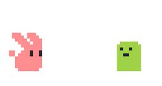 an image of two different colored objects in pixel art style, one is pink and the other is green