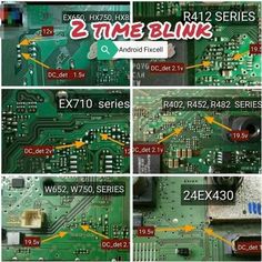 four different parts of the electronic circuit board, including two time blink and one timer