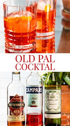 an old pal cocktail is shown in three different shots