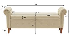 the measurements for an upholstered bench and footstool are shown in this image