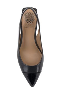 A pointy cap toe and block heel balance a slingback leather pump that will elevate your poised ensemble. 2 1/2" heel Leather upper/synthetic lining/rubber sole Imported Pumps, Sling Back Pumps, Sling Back, Leather Pumps, Women's Pumps, Vince Camuto, Block Heels, Rubber Sole, Leather Upper