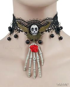 Lasaky - Scary Halloween Costume Accessories Choker Wings Skeleton, Skull Wings, Black Lace Choker, Lace Choker Necklace, Scary Halloween Costume, Cheap Necklaces, Halloween Necklace, Scary Costumes, Lace Choker