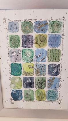 an art work with watercolor and ink on paper, depicting different types of plants