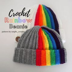 a crochet rainbow beanie is shown with the text,'crochet rainbow beanie pattern '