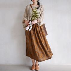 French Country Style A-line Floral Skirt – Retrosia Countryside Fashion, Skirt Inspiration, Cotton Midi Skirt, Half Skirt, Printed Midi Skirt, Cotton Skirt, Types Of Skirts, Vintage Cotton, Elegant Outfit