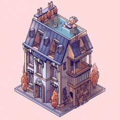 an illustration of a house with a pool on the roof