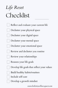 Looking for a way to hit the reset button? This blog shares a full life reset plan with actionable steps to reinvent yourself. Don’t miss the free life reset checklist to guide your journey—read now! Reset Checklist, Life Reset, Reinvent Yourself, Personal Growth Plan, Personal Development Plan, Physical Space, Full Life, Reset Button