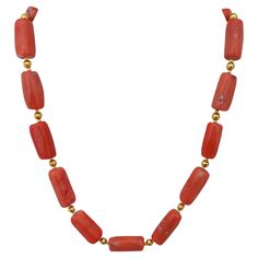 Handmade Gold Plated Beads & Salmon Barrel Shape Coral Beaded 24" Necklace #C40 Beads approximately 1/2" wide but vary Coral represents happiness and joy and gives the person the ability to appreciate life. Coral is thought to boost emotional energy and enhance overall physical and mental health. In particular, white coral represents harmony, protection, and genuine appreciation of nature. Other names for the White Coral Gemstone include Shwet Praval and Safed Moonga. The Red Coral and the White Coral Jewelry Set, Emotional Energy, Large Bead Necklace, Red Coral Necklace, Coral Beads Necklace, Appreciate Life, Coral Gemstone, Coral And Gold, White Coral