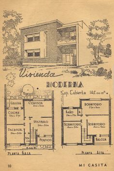 an old house is shown with plans for the first floor and second story in spanish