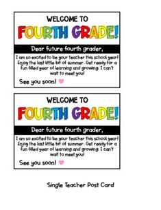 the fourth grade student's welcome card is shown in two different colors and font