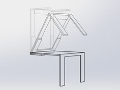 a line drawing of a table with an upside down shelf on it's side