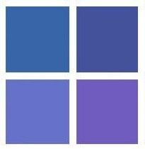 blue and purple squares are arranged in the shape of four rectangles, each with different colors